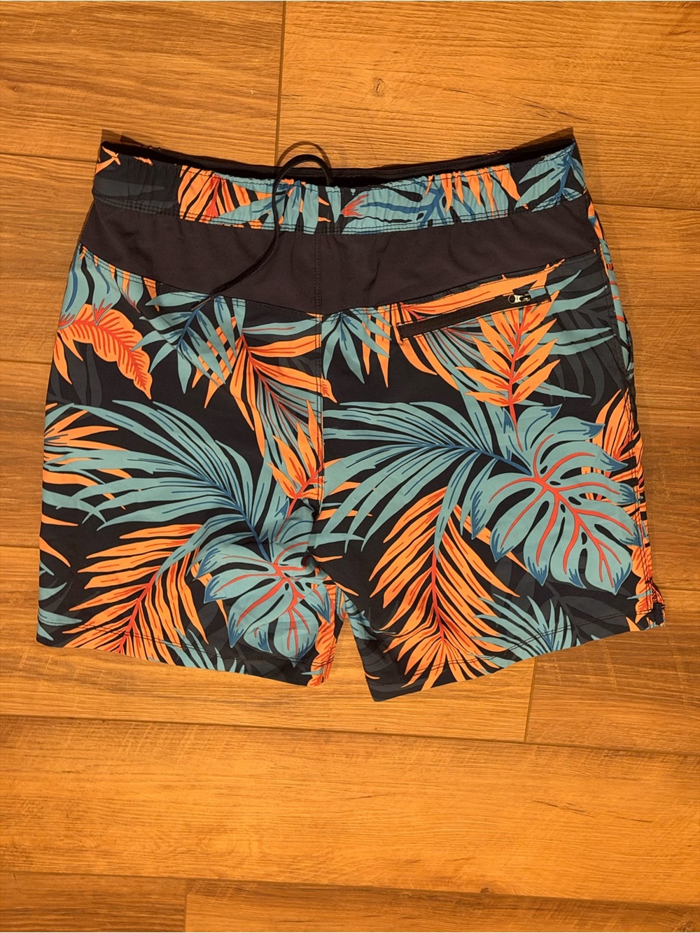 Speedo Men's Navy Swim Trunks with Orange & Teal Tropical Print